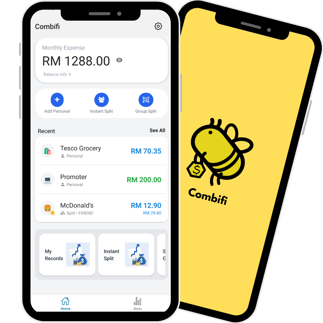 App interface showing expense tracking