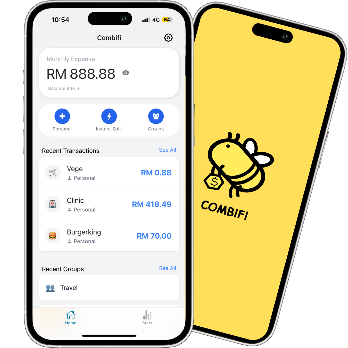 App interface showing expense tracking